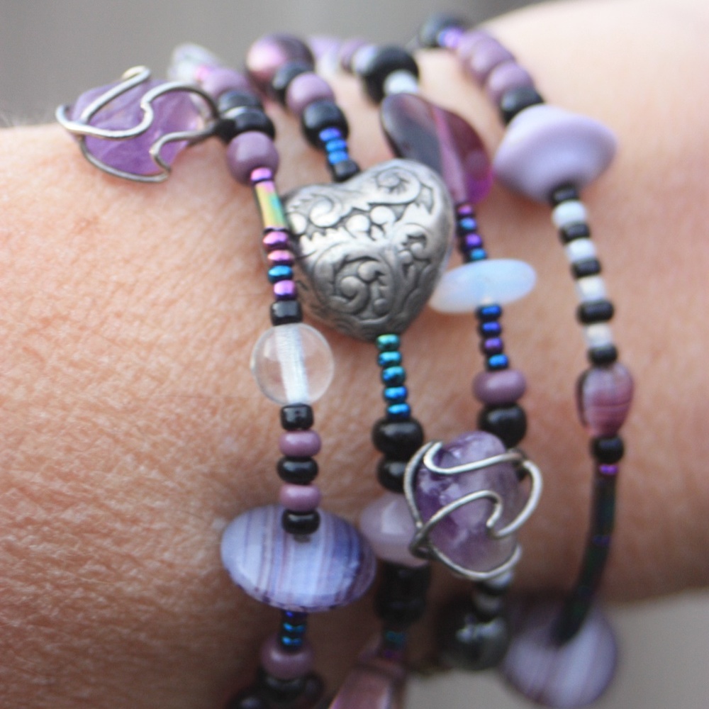 Amethyst bracelet and beaded earrings (item#9)
